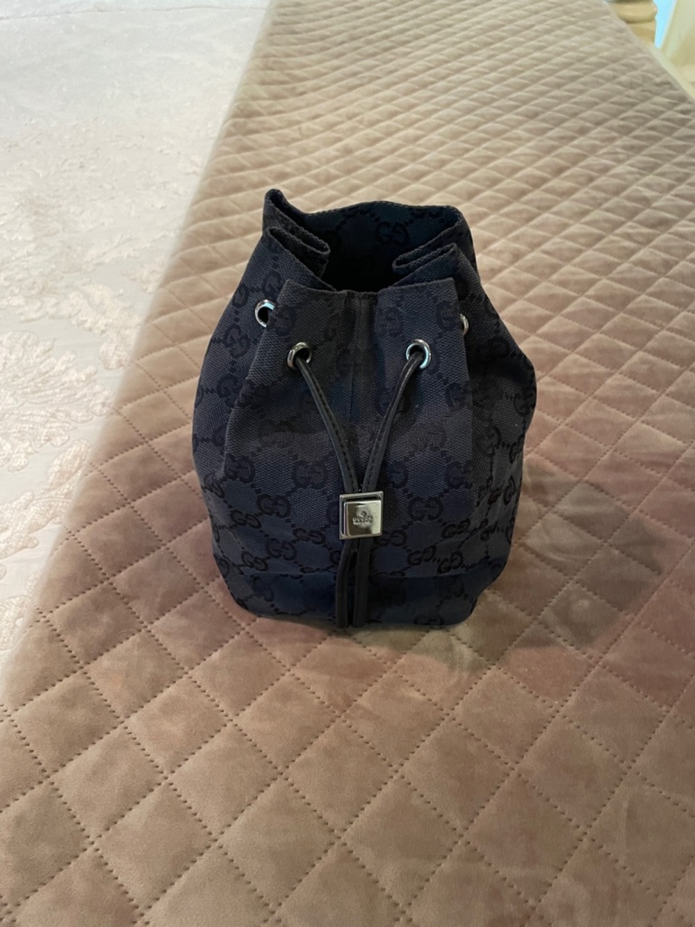Gucci Black GG Canvas Drawstring Bucket Bag